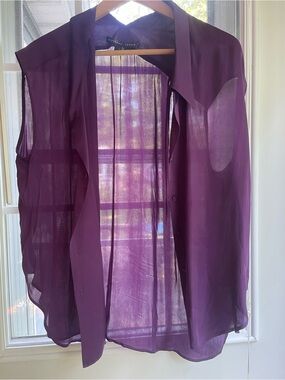 Theyskens' Theory Sheer Violet Button-Front Blouse